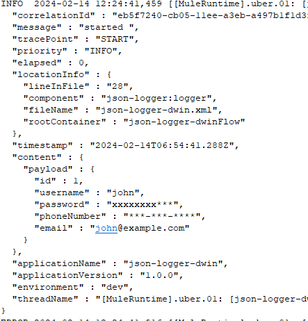 Logs from start logger