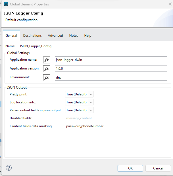 Module Configuration of JSON logger