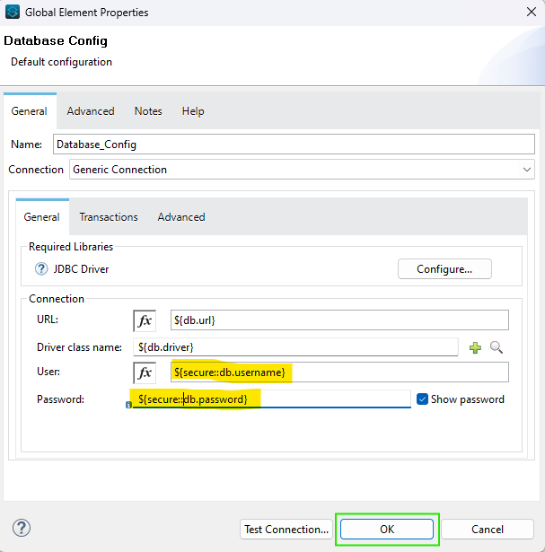 database config